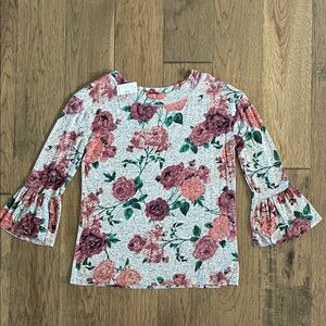 Women’s Maurices Floral Bell Sleeve Blouse - Pink and Green